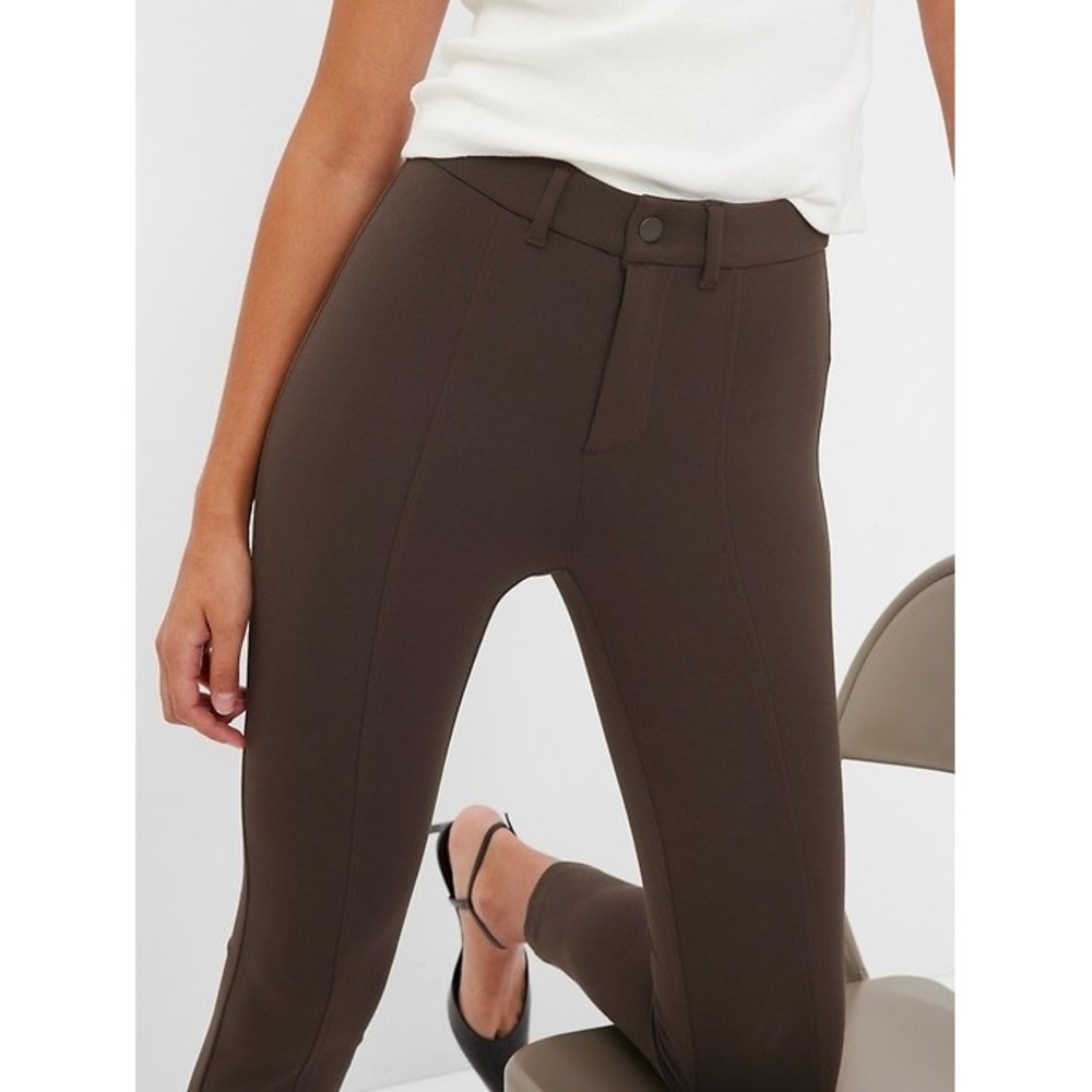 Gap Pants Womens 2 Petite High Rise Double Knit Skinny Pants Brown Pintuck Front
